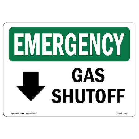 Signmission Safety Sign, OSHA EMERGENCY, 18" Height, Aluminum, Gas Shutoff (Down Arrow), Landscape OS-EM-A-1824-L-10387